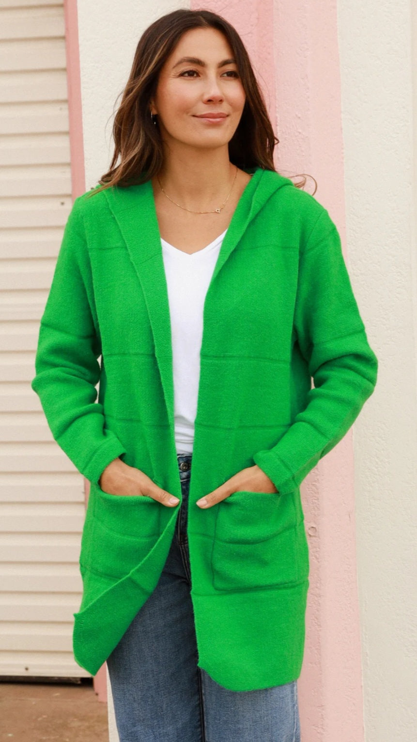Greta Hood Cardigan Green